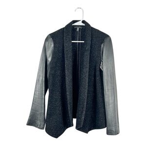 Eileen Fisher Black Speckled Angle Front Leather Jacket